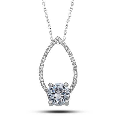 Sterling Silver Solitaire Drop Women's Necklace