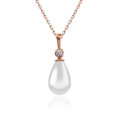 Sterling Silver Rose Gold Drop Rose Gold Pearl Women's Necklace