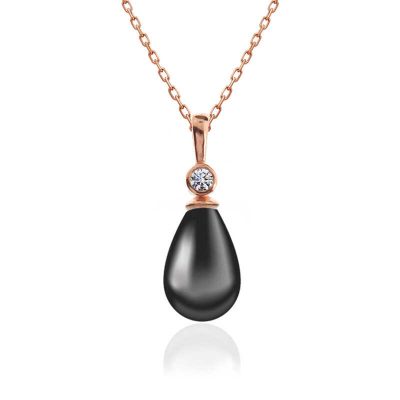 Sterling Silver Rose Gold Drop Pearl Women's Necklace