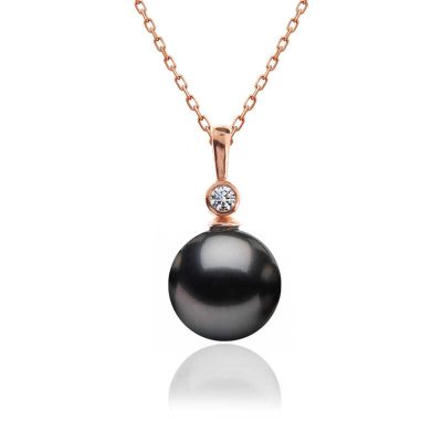 Sterling Silver Rose Gold Round Pearl Women's Necklace