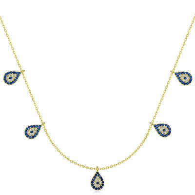 Sterling Silver Gold Evil Eye Luck Women's Necklace