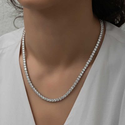 Sterling Silver 4 Mm White Stone Su Yolu Women's Necklace