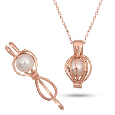 Sterling Silver Rose Gold White Pearl Women's Necklace