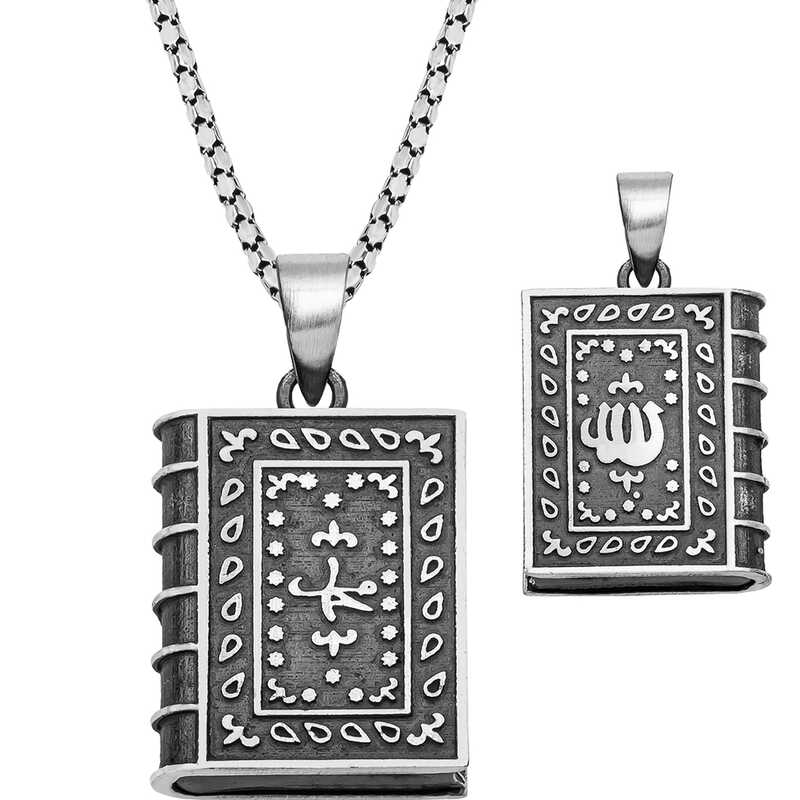 Sterling Silver Inside Openable Allah Script Amulet Holder Pendant Necklace