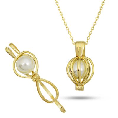 Sterling Silver Gold White Pearl Women's Necklace