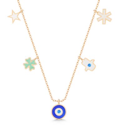 Sterling Silver Rose Gold Evil Eye Luck Women's Necklace