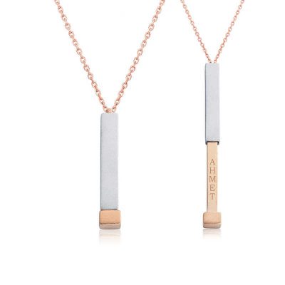 Sterling Silver Rose Gold Name Yazilabilen Acilir Bar Women's Necklace