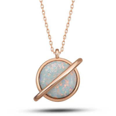 Sterling Silver Rose Gold Opal Stone Gezegen Women's Necklace