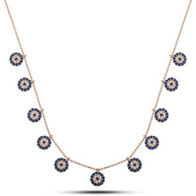 Sterling Silver Rose Gold Evil Eye Luck Women's Necklace