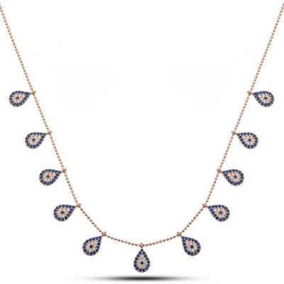 Sterling Silver Rose Gold Drop Evil Eye Luck Women's Necklace