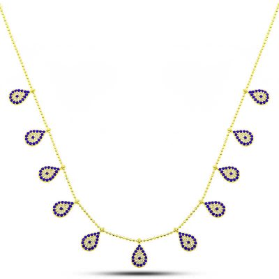 Sterling Silver Gold Drop Evil Eye Luck Women's Necklace