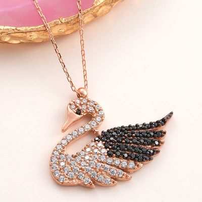Sterling Silver Rose Gold Swan Women's Necklace