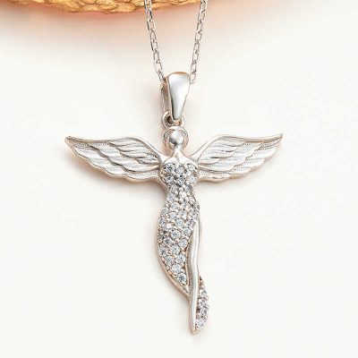 Sterling Silver Winged Angel Women's Necklace