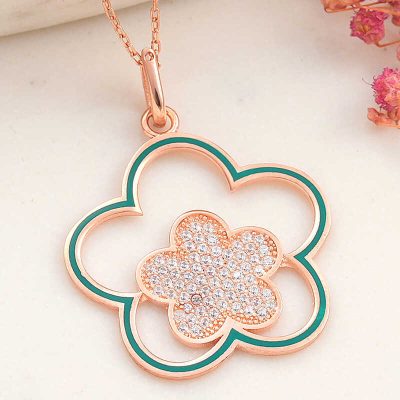 ​Sterling Silver Rose Gold Flower Desenli Women's Necklace