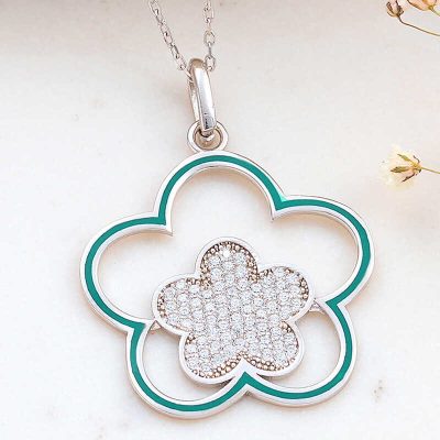 ​Sterling Silver Flower Desenli Women's Necklace