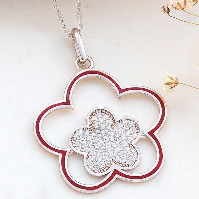 ​Sterling Silver Flower Desenli Women's Necklace