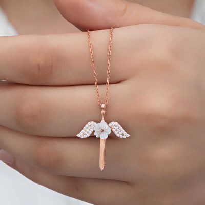 Sterling Silver Manolya Flower Angel Women's Necklace