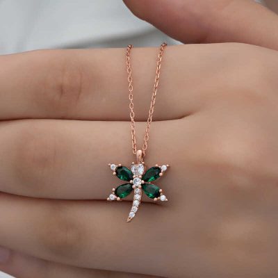 Sterling Silver Rose Gold Dragonfly Women's Necklace