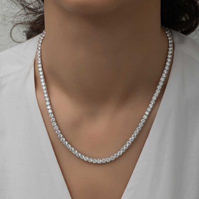 Sterling Silver 6 Mm White Stone Su Yolu Women's Necklace