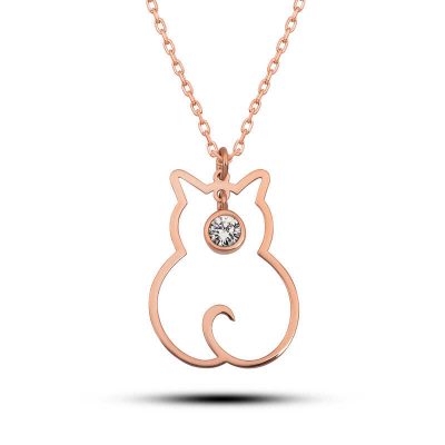Sterling Silver Nisan Moon Dogum Tasi Cat Women's Necklace