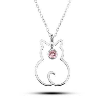 Sterling Silver Ekim Moon Dogum Tasi Cat Women's Necklace