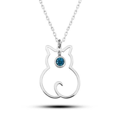 Sterling Silver Mart Moon Dogum Tasi Cat Women's Necklace