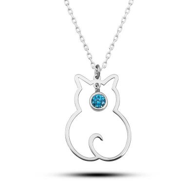 Sterling Silver Aralik Moon Dogum Tasi Cat Women's Necklace