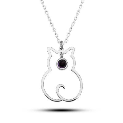 Sterling Silver Subat Moon Dogum Tasi Cat Women's Necklace