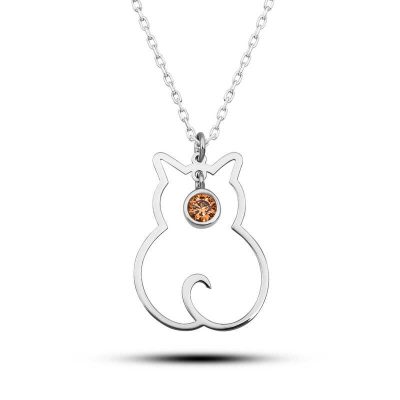Sterling Silver Kasim Moon Dogum Tasi Cat Women's Necklace