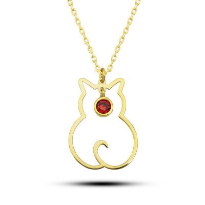 Sterling Silver Ocak Moon Dogum Tasi Cat Women's Necklace