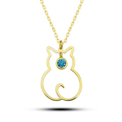 Sterling Silver Mart Moon Dogum Tasi Cat Women's Necklace