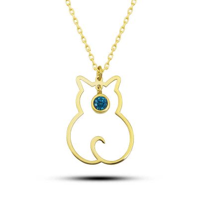 Sterling Silver Aralik Moon Dogum Tasi Cat Women's Necklace