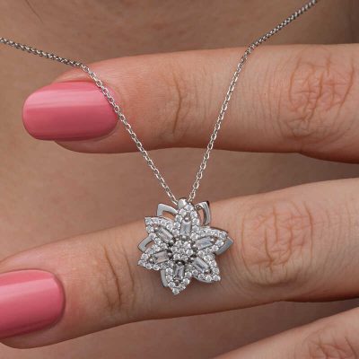 ​Sterling Silver Star Baguette Stone Rotating Stres Women's Necklace