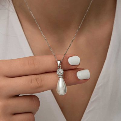 Sterling Silver Drop Pearl Women's Necklace