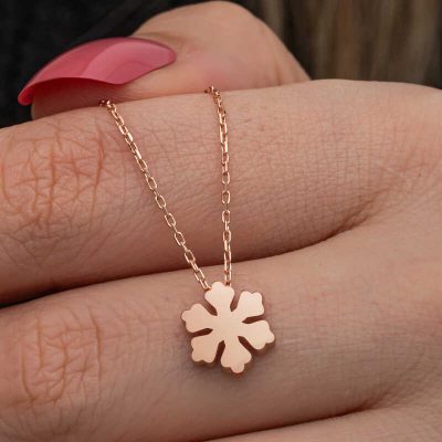 Sterling Silver Rose Gold Minimal Snowflake Women's Necklace
