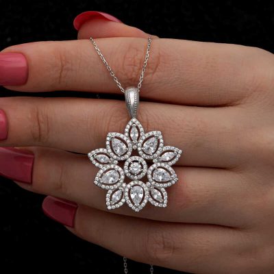 Sterling Silver Zircon Stone Flower Women's Necklace