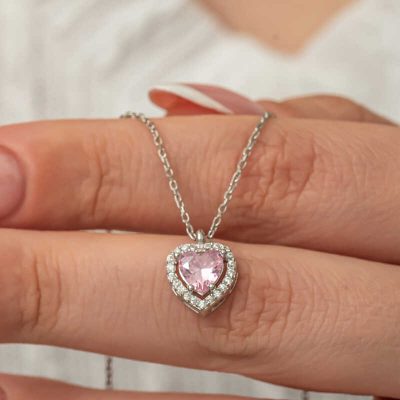 Sterling Silver Pink Heart Women's Necklace