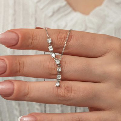 Sterling Silver Zirkon Row Stone Women's Necklace