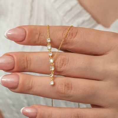 Sterling Silver Zirkon Row Stone Gold Women's Necklace