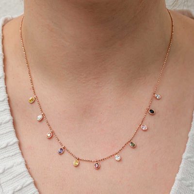 Sterling Silver Renkli Oval Stone Luck Women's Necklace