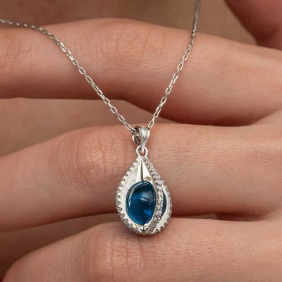 Sterling Silver Blue Zircon Stone Kure Women's Necklace