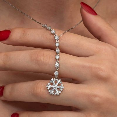 Sterling Silver Row Zircon Stone Snowflake Women's Necklace