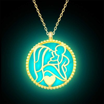 Sterling Silver Fosforlu Gold Mother Child Sevgisi Women's Necklace
