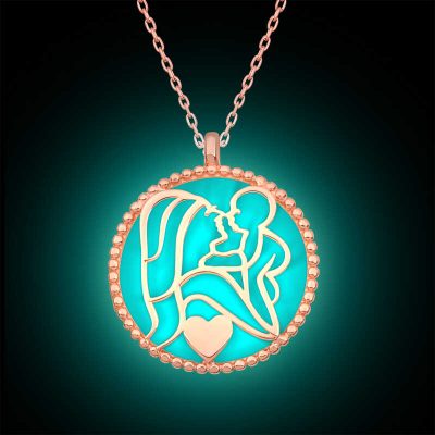 Sterling Silver Fosforlu Rose Gold Mother Child Sevgisi Women's Necklace