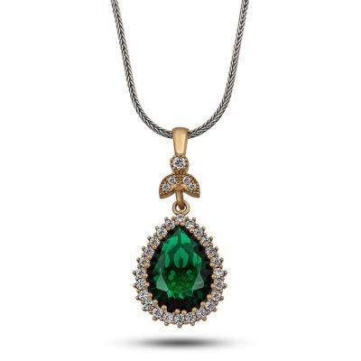 Sterling Silver Emerald Stone Hurrem Women's Necklace
