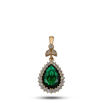 Sterling Silver Emerald Stone Hurrem Women's Necklace Ucu