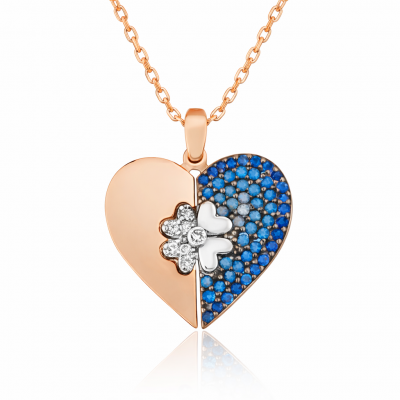 ​Sterling Silver Rose Gold Heart Clover Women's Necklace